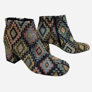 Jeffrey Campbell Anthropologie Nova tapestry embroidery ankle boots booties